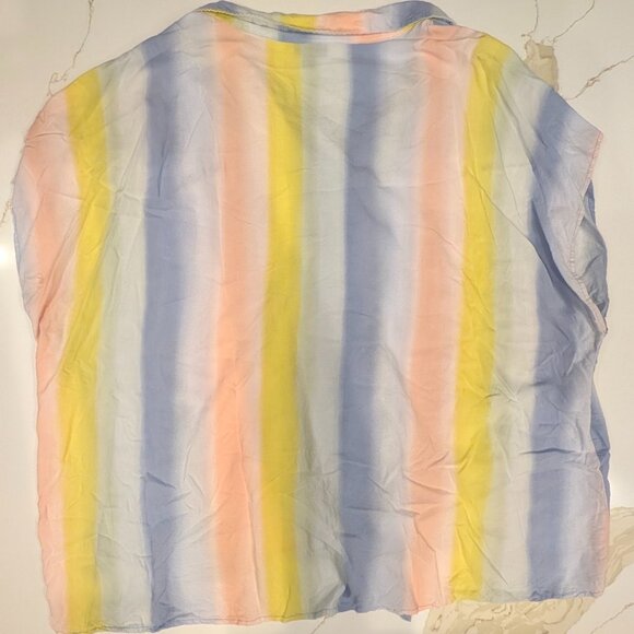 Torrid Challis Dolman Sleeveless Blouse Sz 3 Pastel Rainbow Crop Tie Shirt Top - Picture 3 of 4